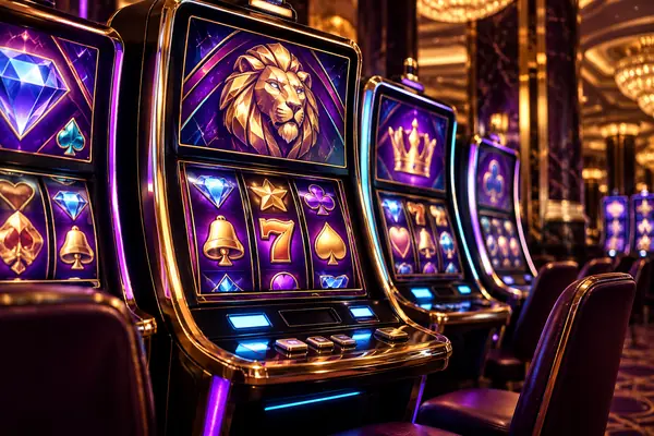 Illustration of colorful slot machines in a casino
