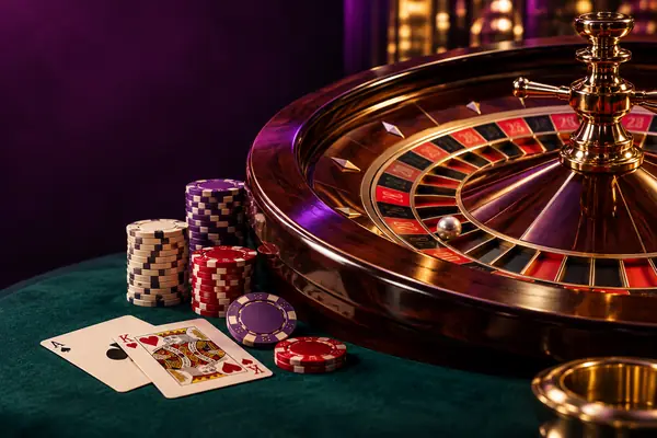 Illustration of roulette and casino chips