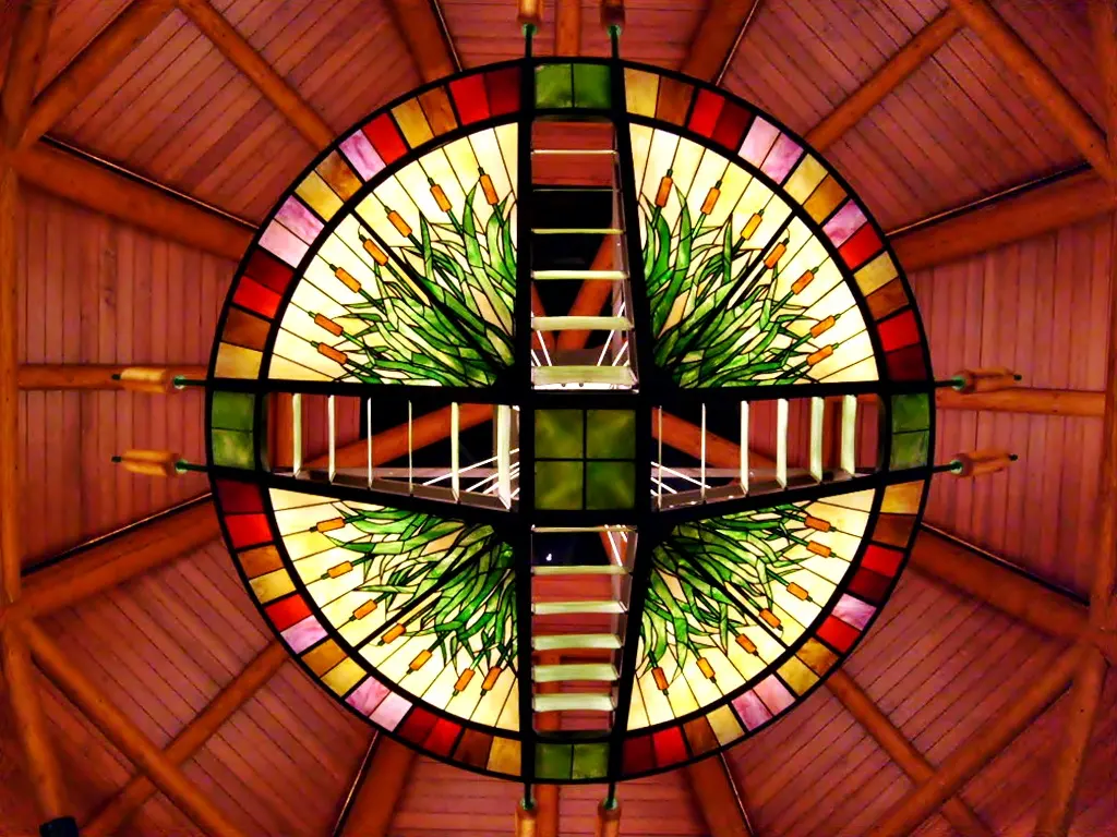 Stained-glass entrance detail at Four Winds New Buffalo